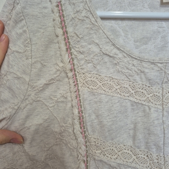 Style & Co Cream Textured Lace Trim Long Sleeve Boho Tunic – Size L - Picture 2 of 6